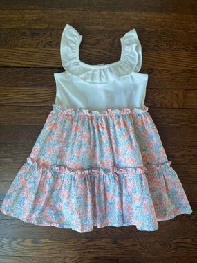 Janie and Jack Toddler Girl Sleeveless Ruffle Dress, White/Floral - Size 4